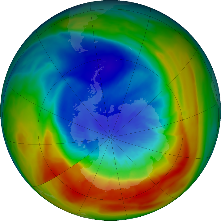 Antarctic ozone map for 10 September 2019